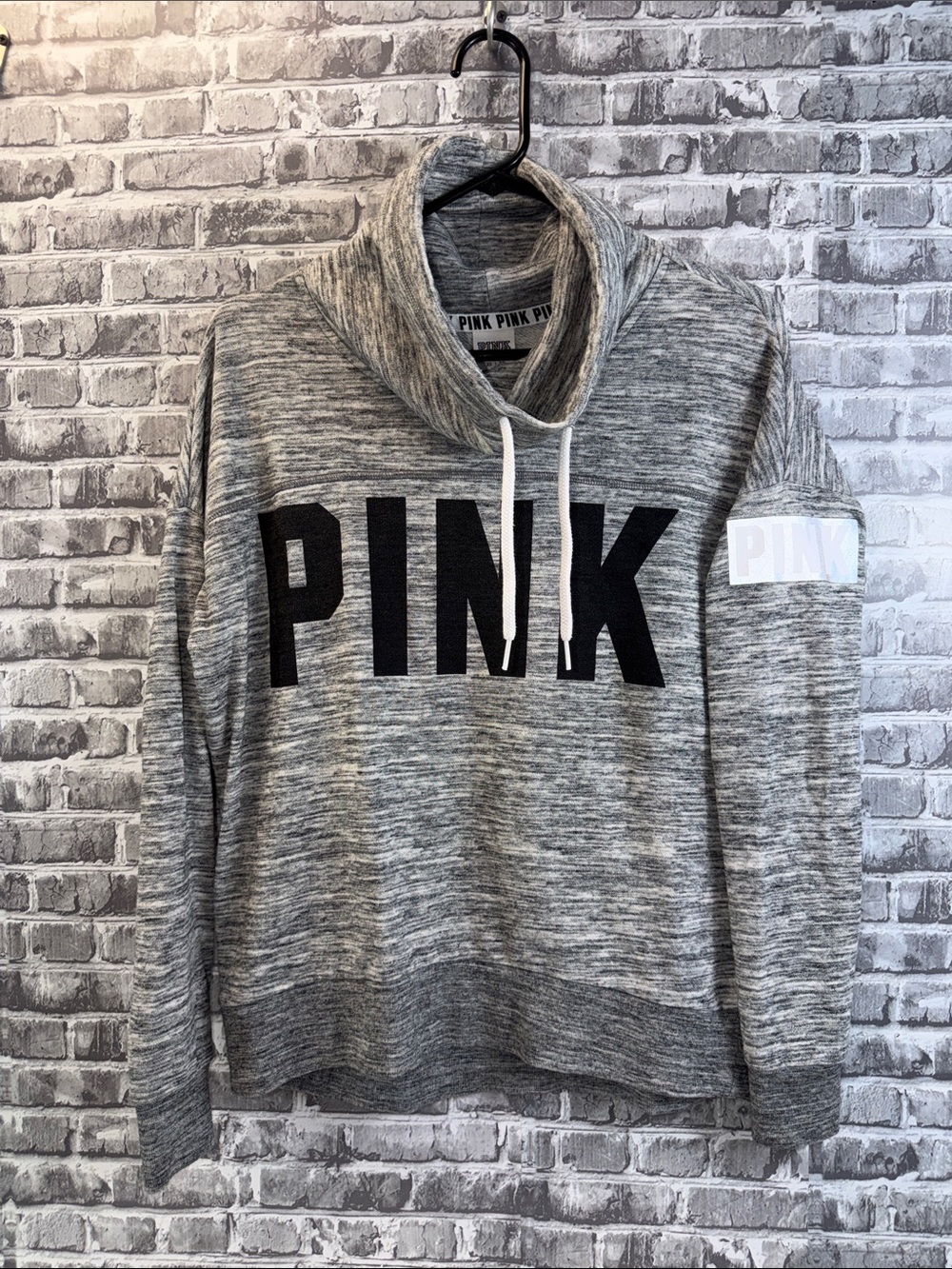 PINK Victoria's Secret Gray Marled Cowl Pullover with Logo